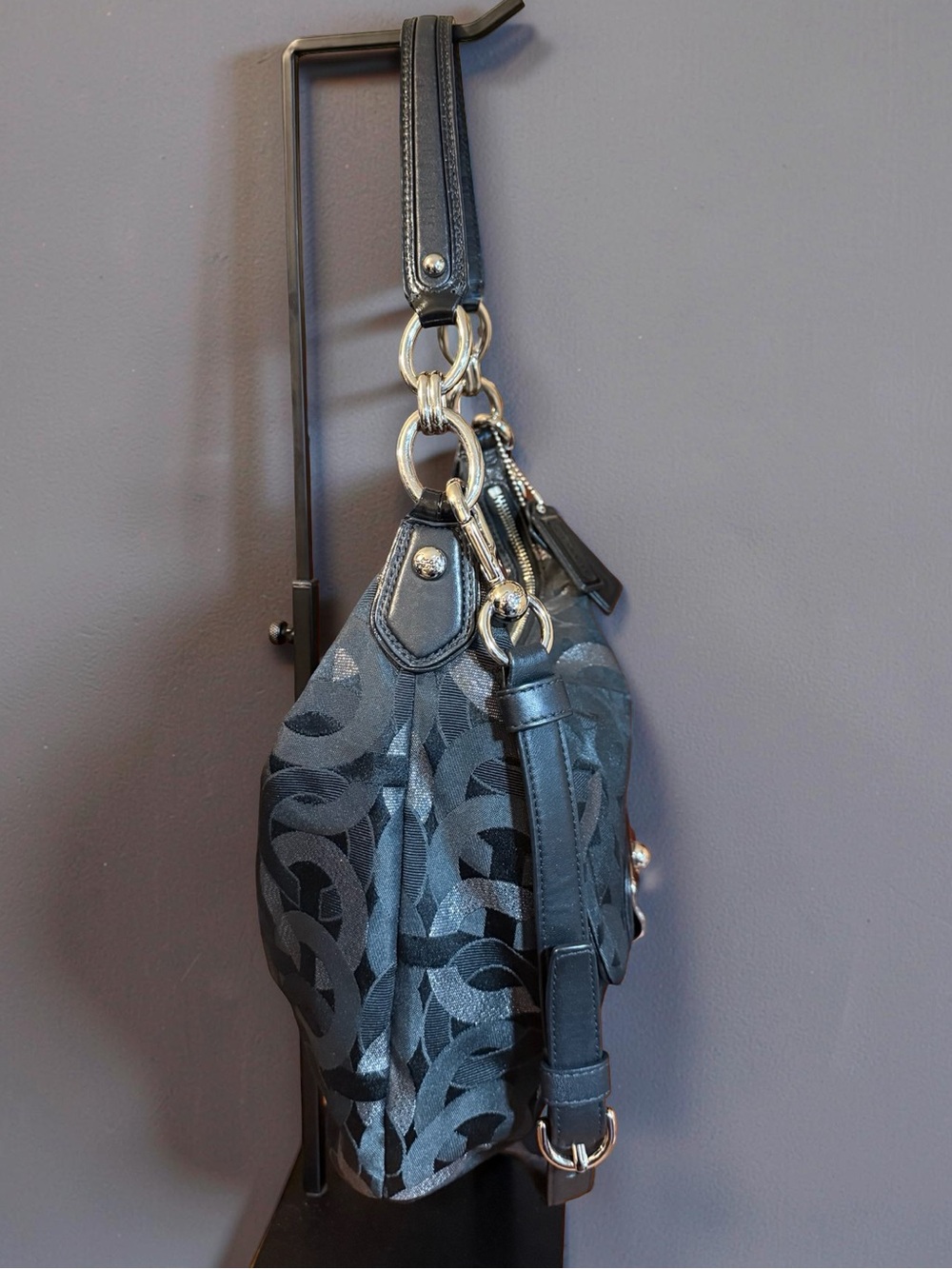 Coach Black & Charcoal Signature Jacquard Shoulder Bag - Picture 3 of 8